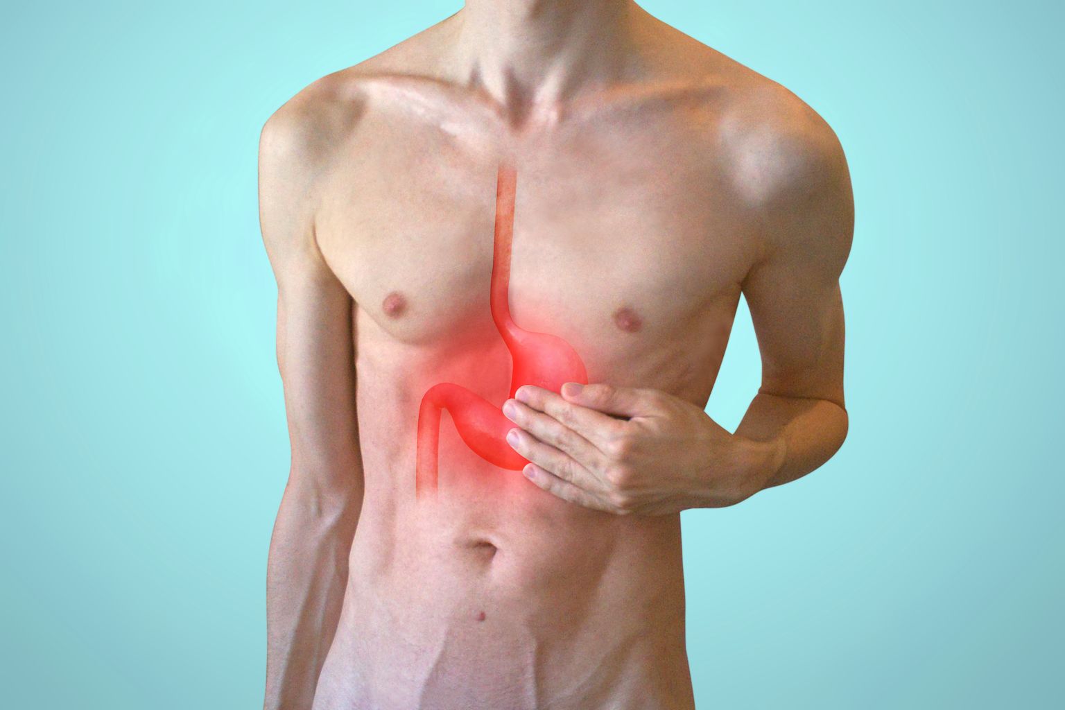 Image of upper body with stomach pain