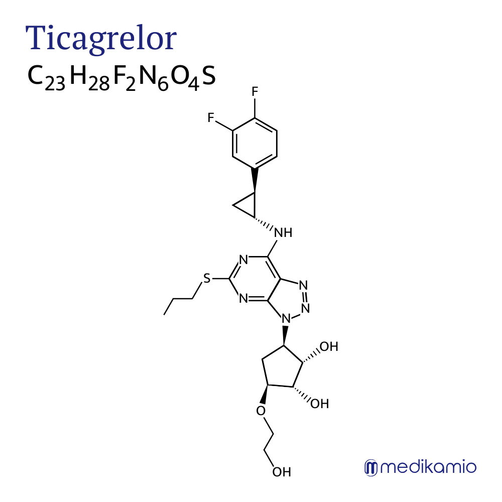 Graphic structural formula of the active substance ticagrelor