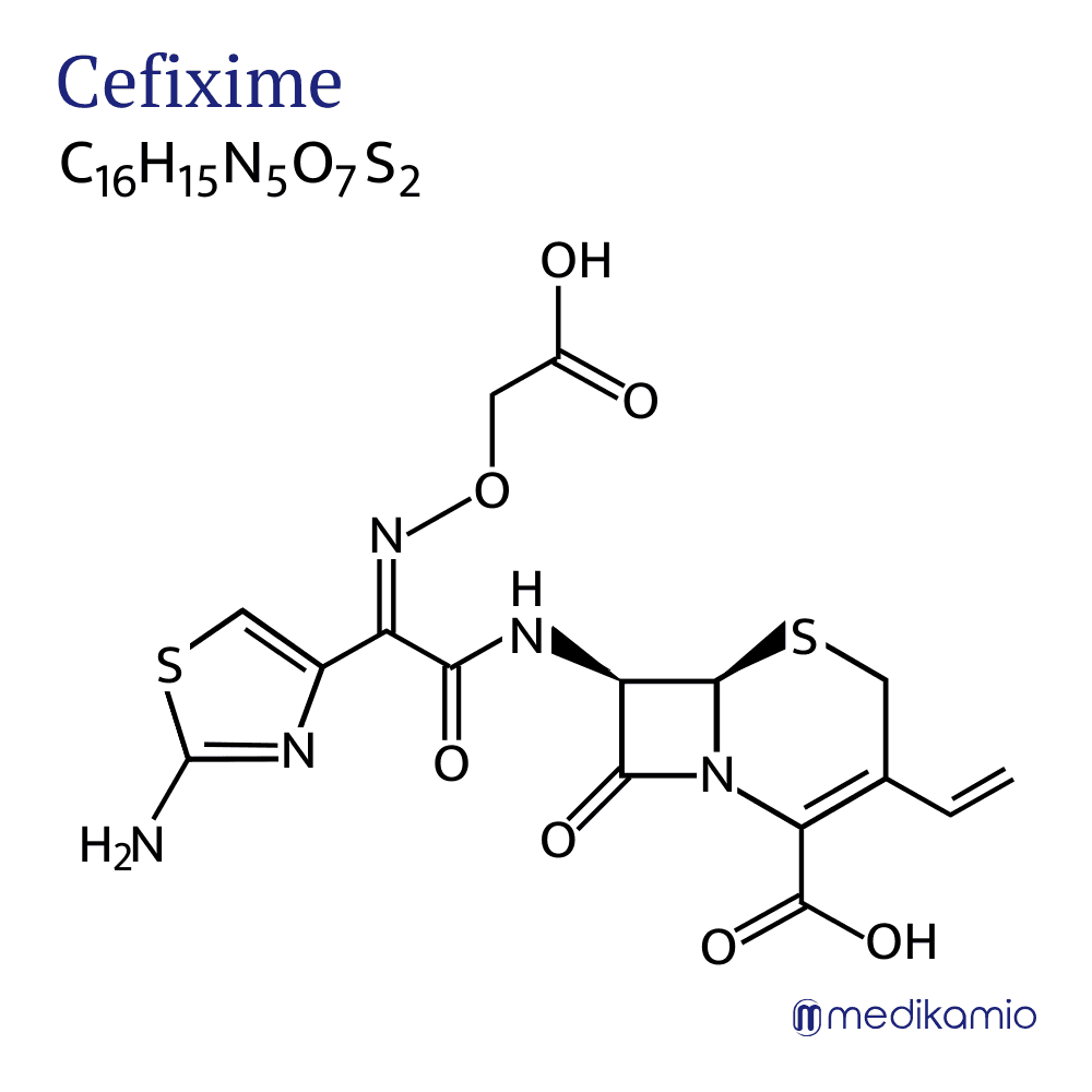 Fórmula estructural y molecular de la cefixima Fórmula estructural gráfica del principio activo cefixima