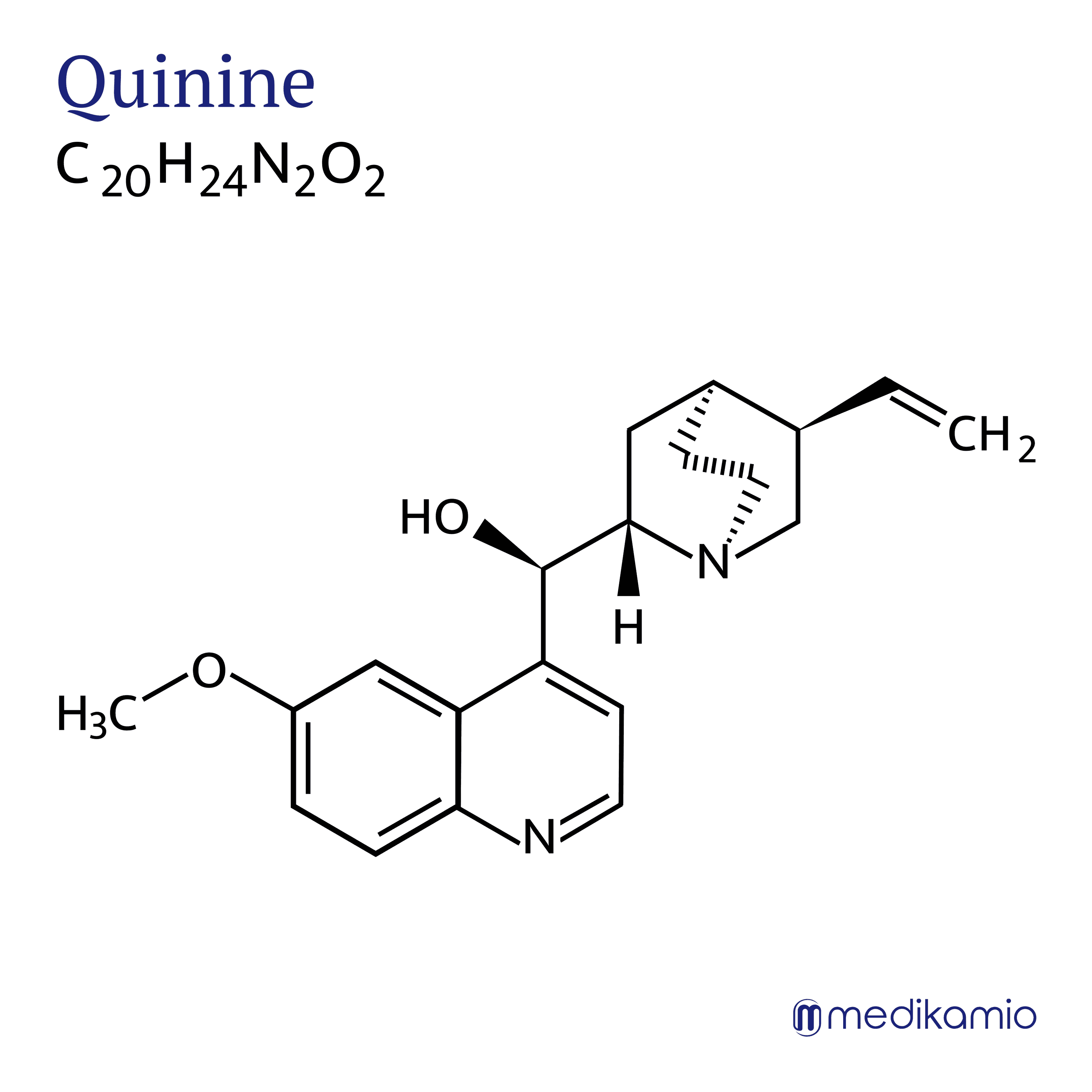 Formule développée et formule brute de la quinine Graphique Formule structurelle de la substance active quinine