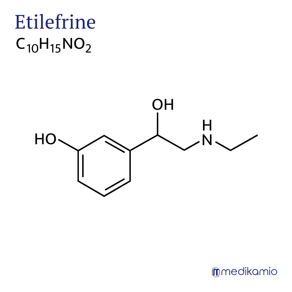 Formule développée et formule brute de l'étiléfrine Graphique Formule structurelle de la substance active Etilefrin